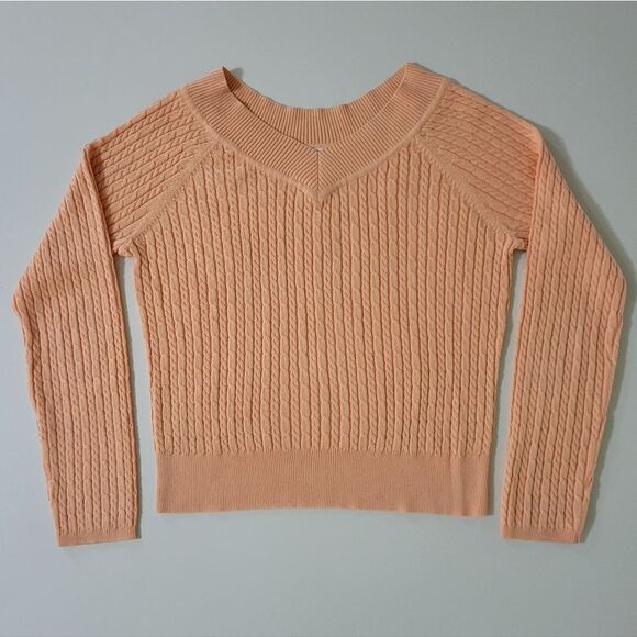Talbots Peach V-neck Long Sleeve Cable Stitch Pullover Sweater - Picture 1 of 12
